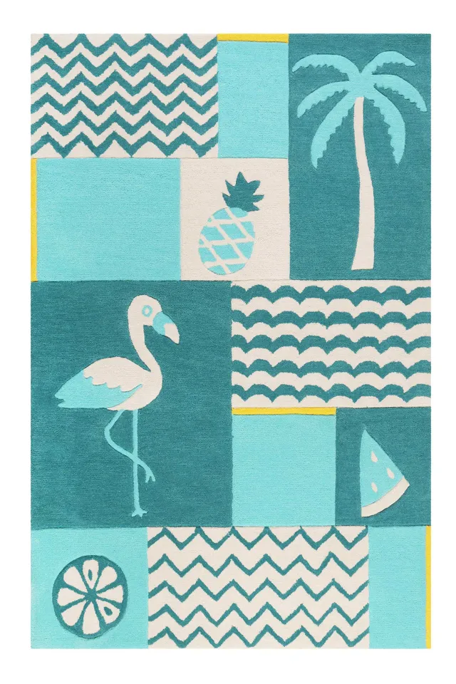 smart-kids-by-weconhome-kinderteppich-fruity-flamingo-t-rkis-blau-gr-n-handgetuf image 1