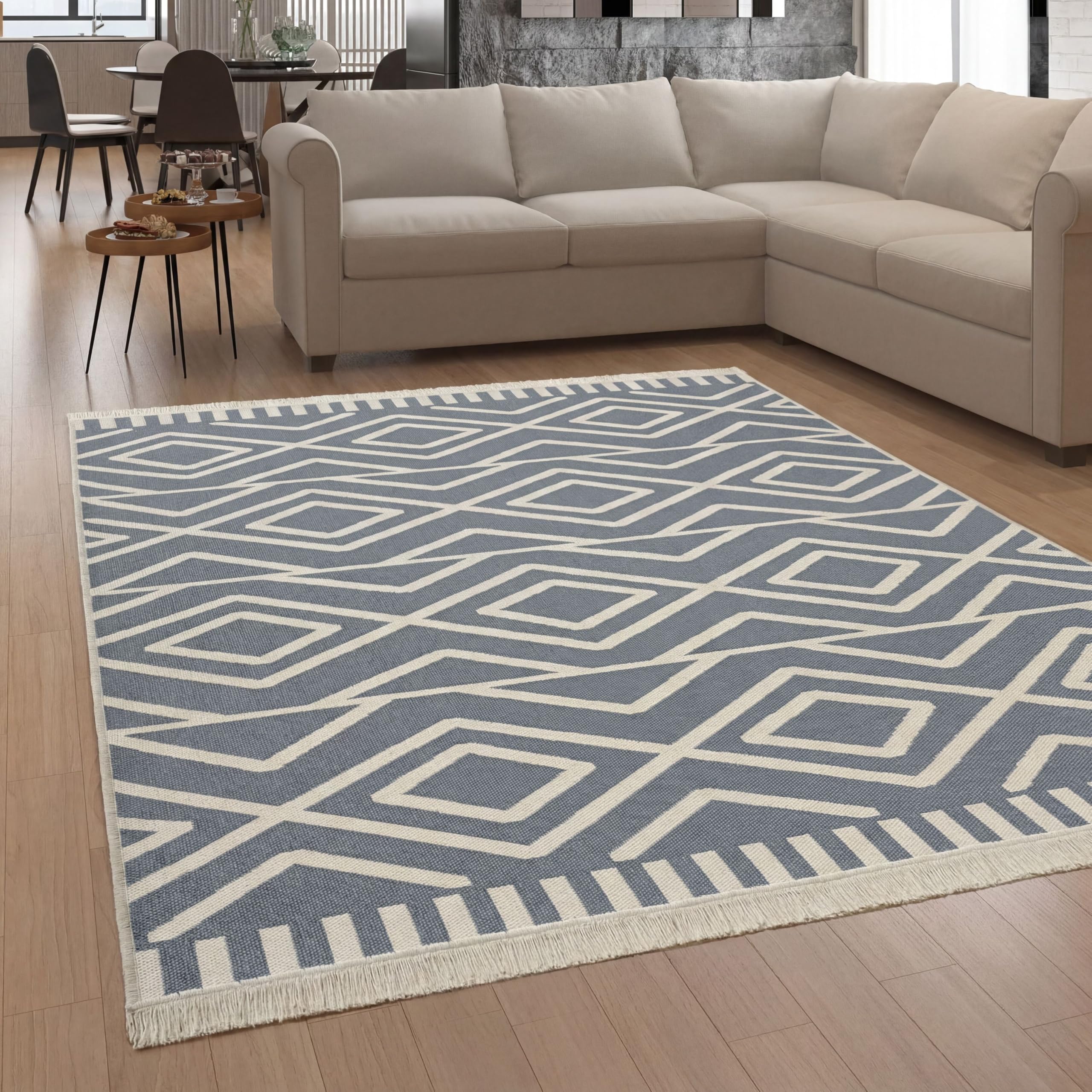 paco-home-teppich-boho-skandinavisch-mit-fransen-wendbar-140x200-cm-grau-2 image 2