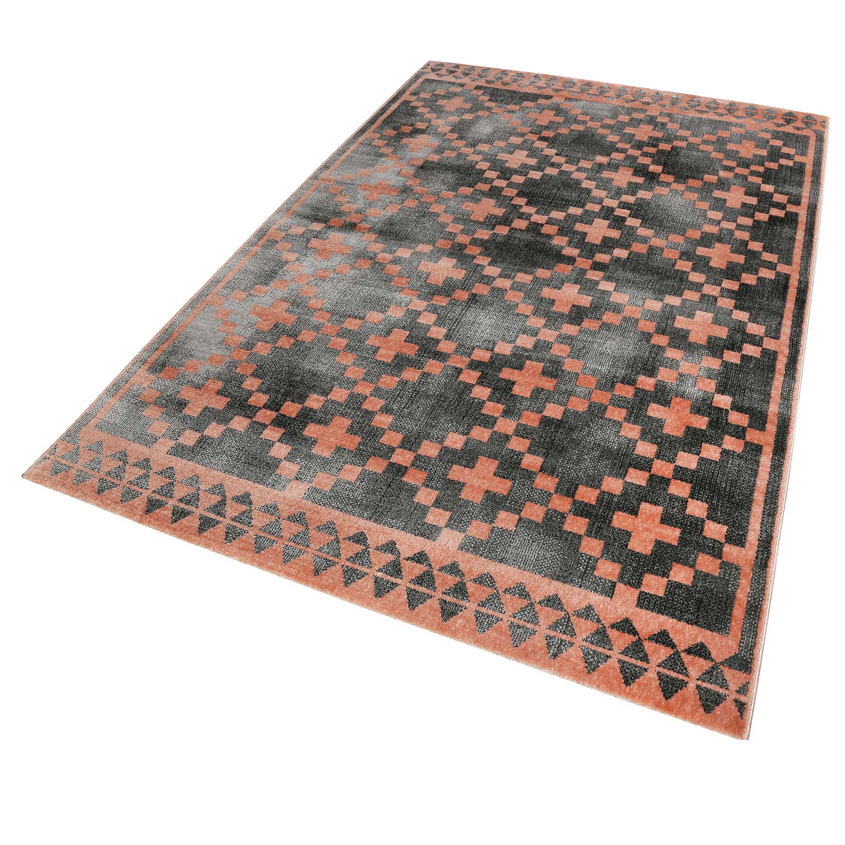 weconhome-pleasure-2-0-teppich-grau-koralle-kurzflor-geometrisch image 2