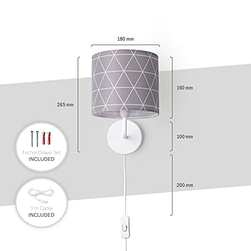 paco-home-volta-wandleuchte-e14-punkte-geometrisch-stoffschirm-mit-stecker image 7