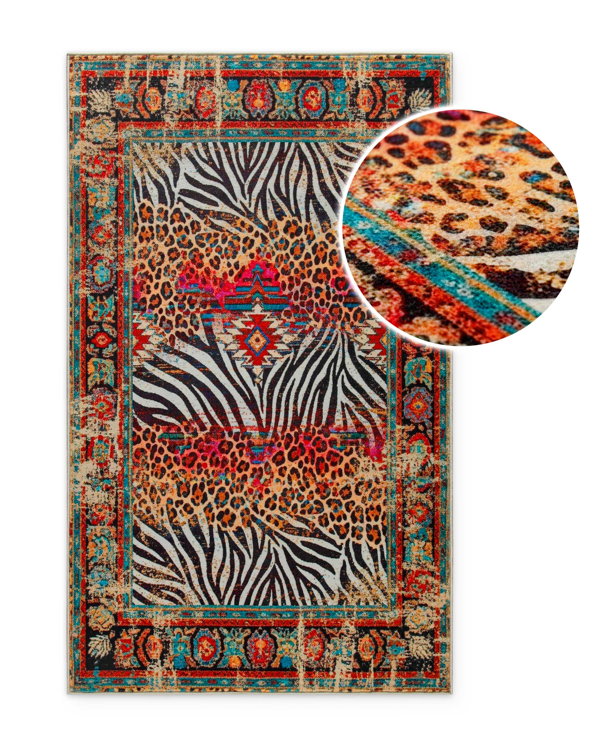 weconhome-vintage-badteppich-eckig-multi-boho-safari-animal-print image 8