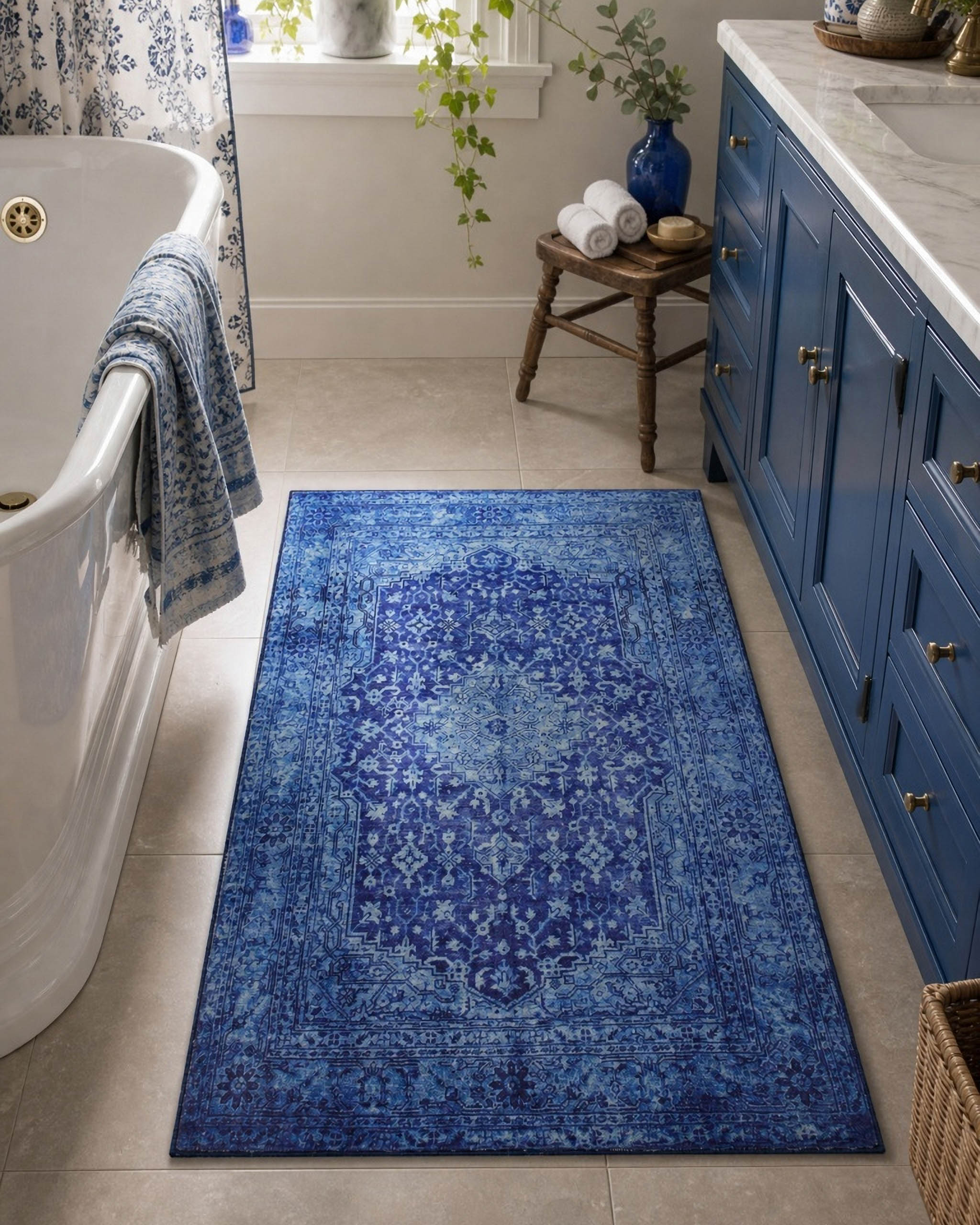 weconhome-badteppich-ralph-blau-multi-orientalischer-vintage-look-mit-antirutsch image 2