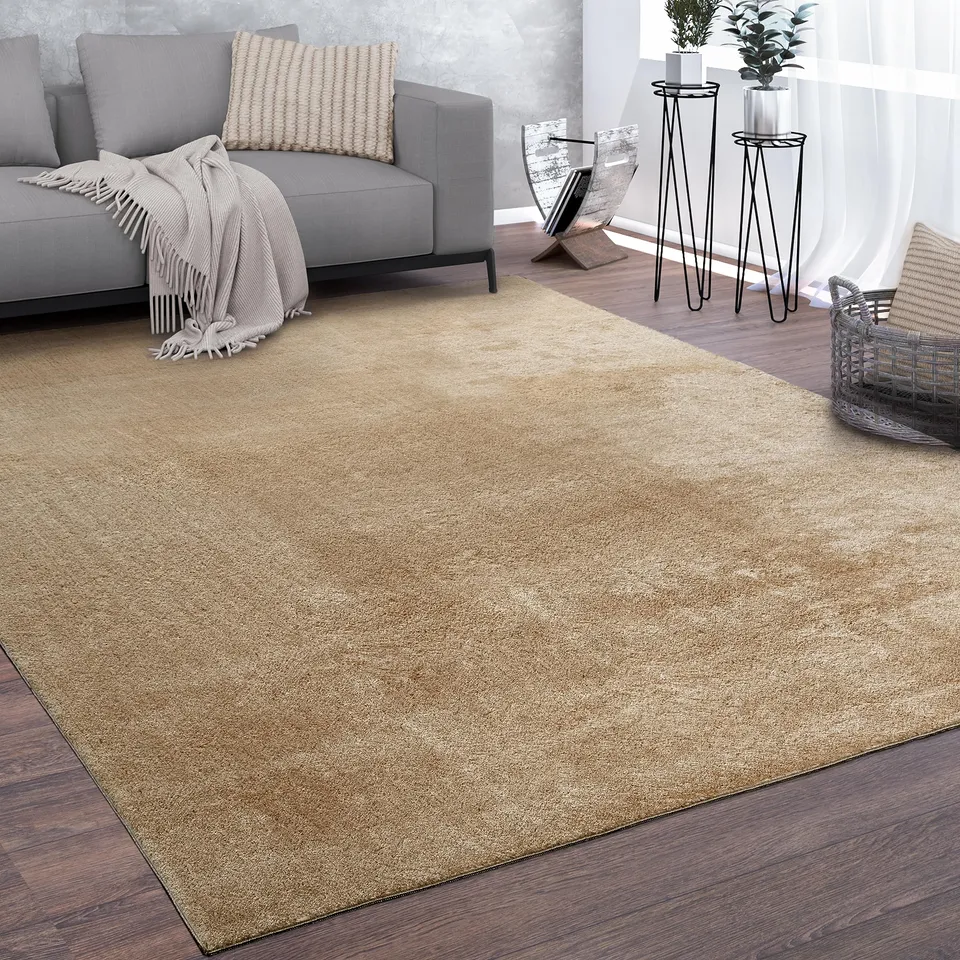 paco-home-teppich-wohnzimmer-kurzflor-weich-rutschfest-modern-einfarbig-beige-10 image 1
