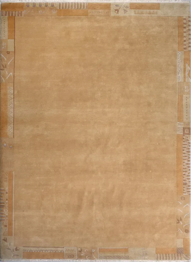 weconhome-handgekn-pfter-tibetischer-teppich-in-warmem-beige-mit-retro-bord-re-n image 1