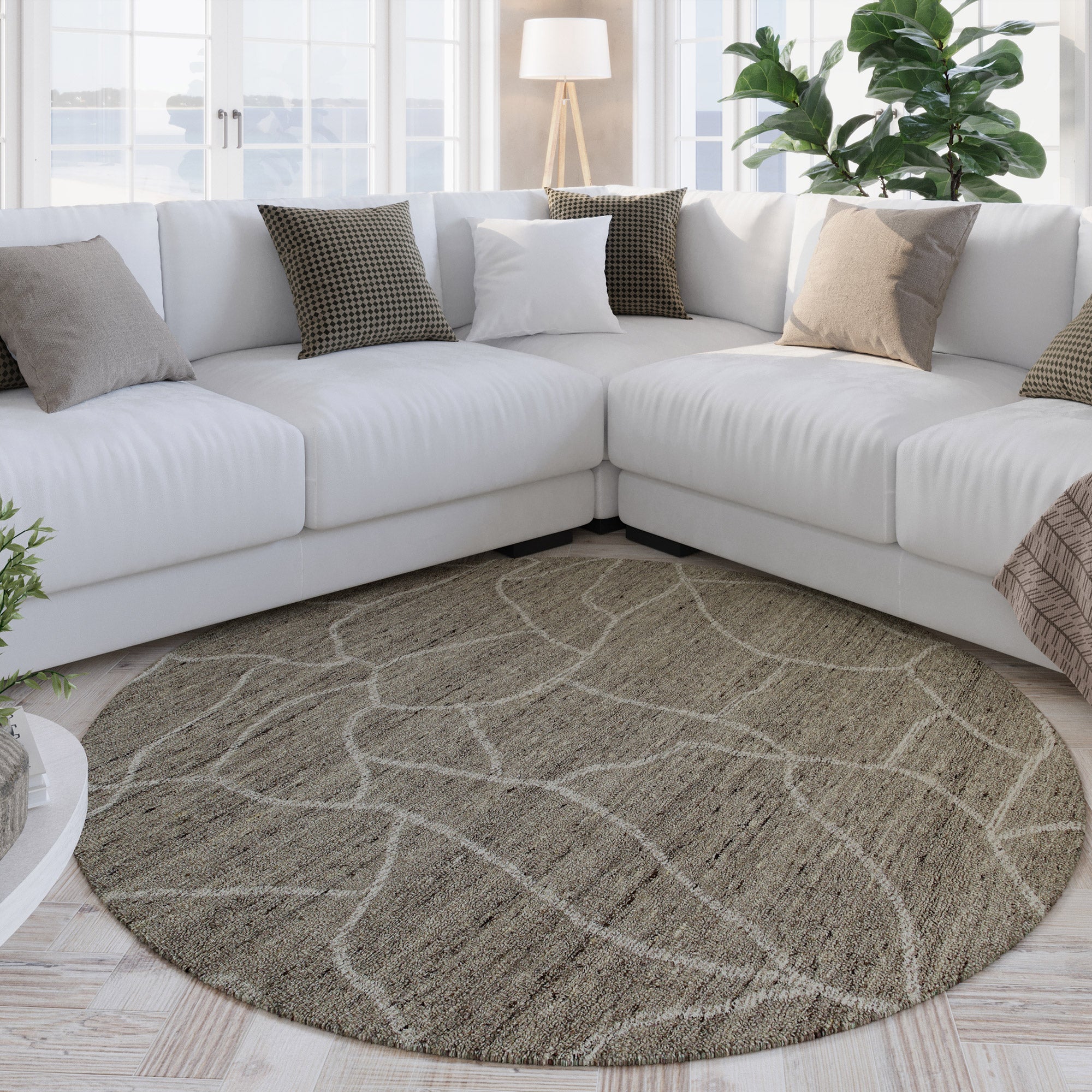 weconhome-hamptons-fortyone-kurzflor-teppich-rund-taupe-meliert-schurwolle image 4