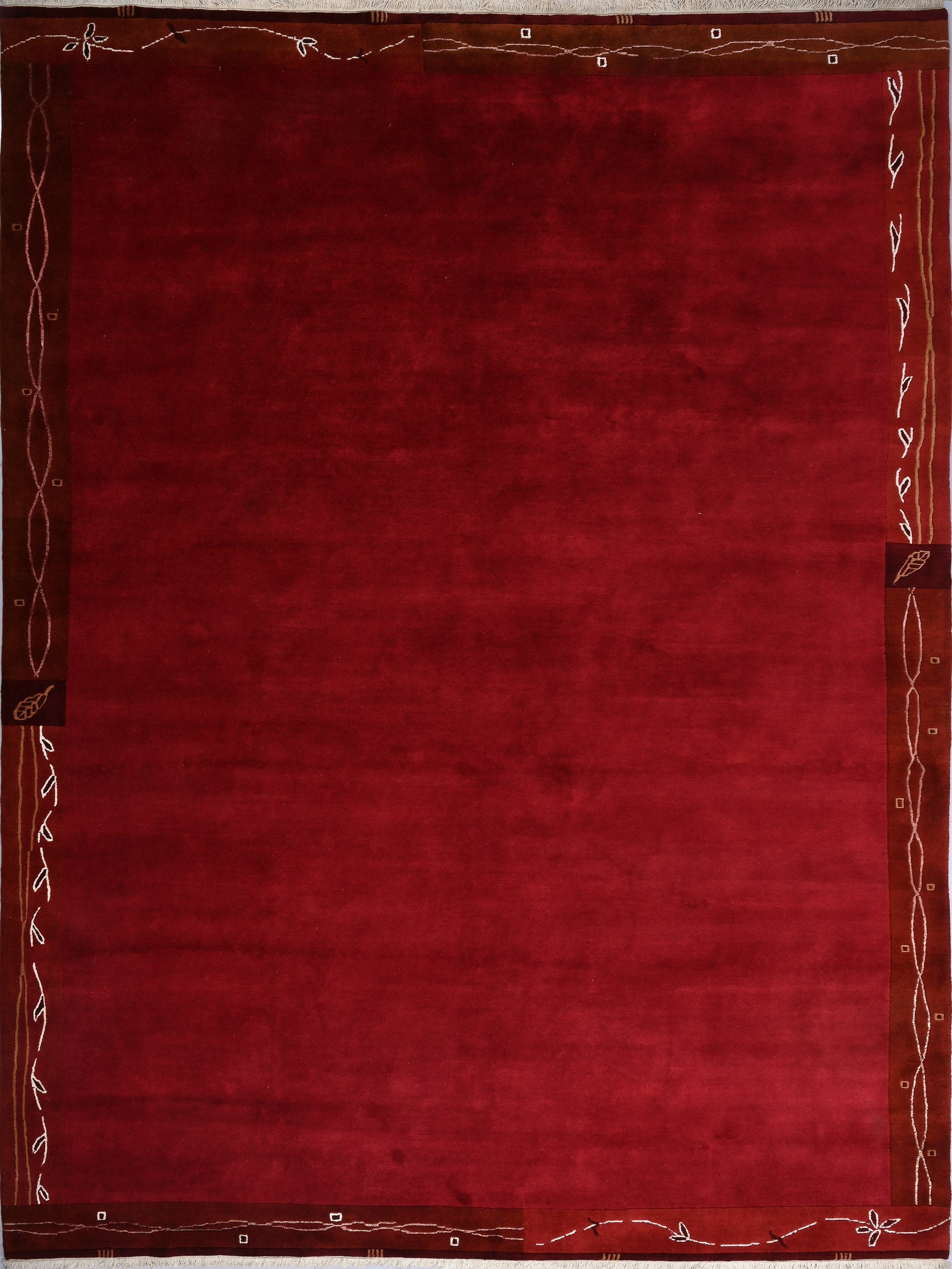 weconhome-handgekn-pfter-tibetischer-teppich-rot-mit-retro-bord-re image 1