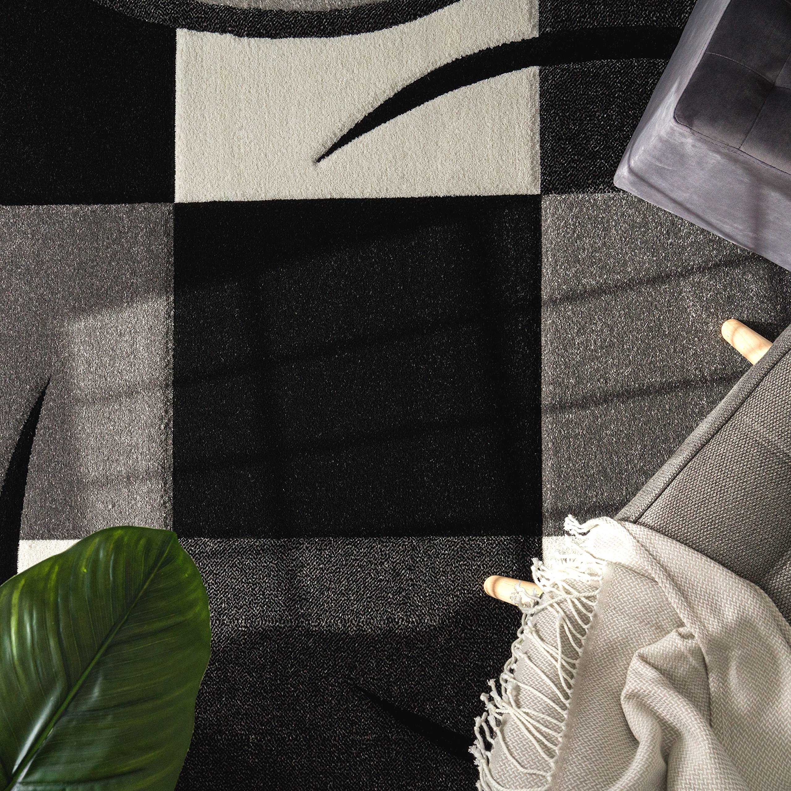 paco-home-designer-kurzflor-teppich-120x170-cm-schwarz-weiss-grau-kariert image 3