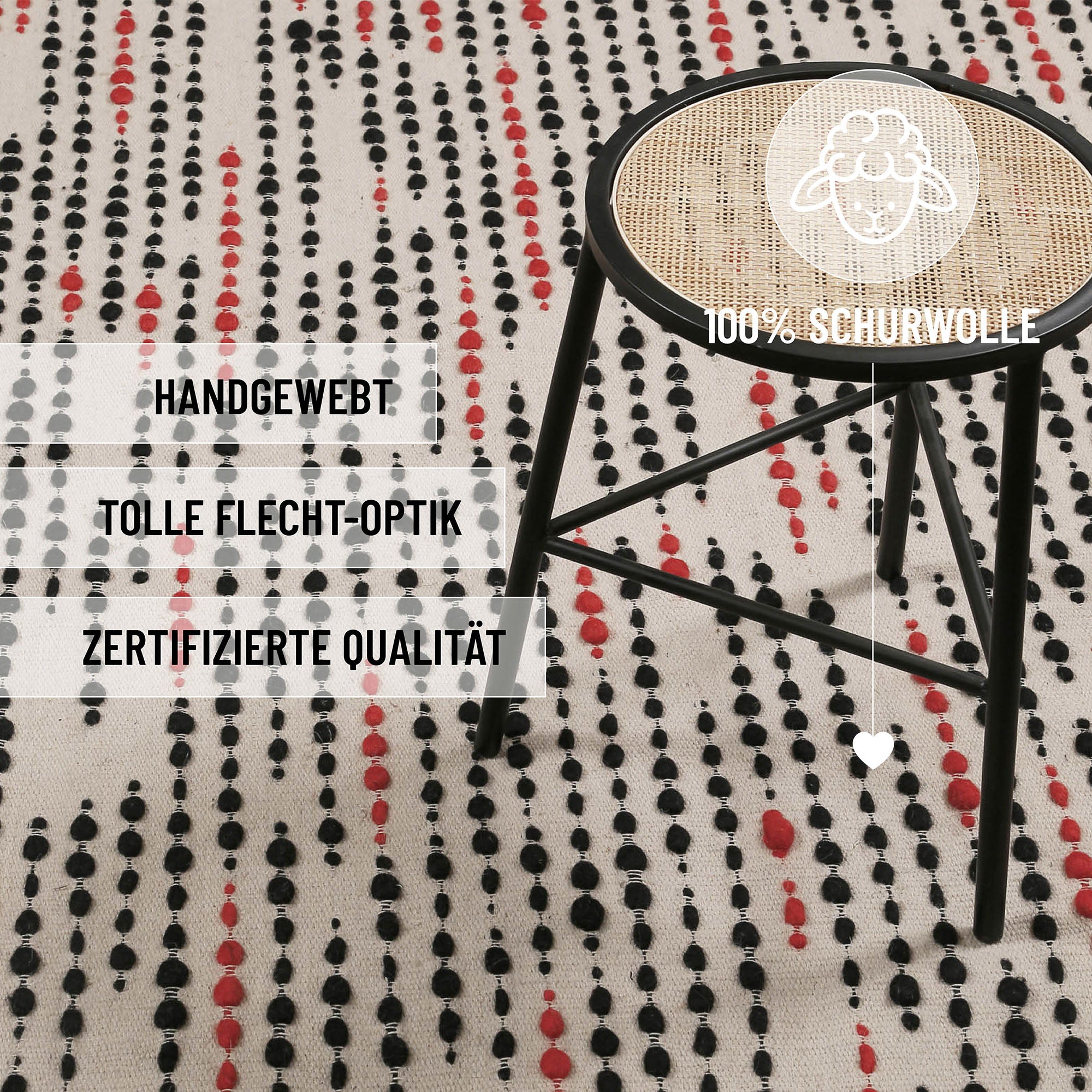 weconhome-london-red-wollteppich-creme-beige-punkte-hoch-tief image 8