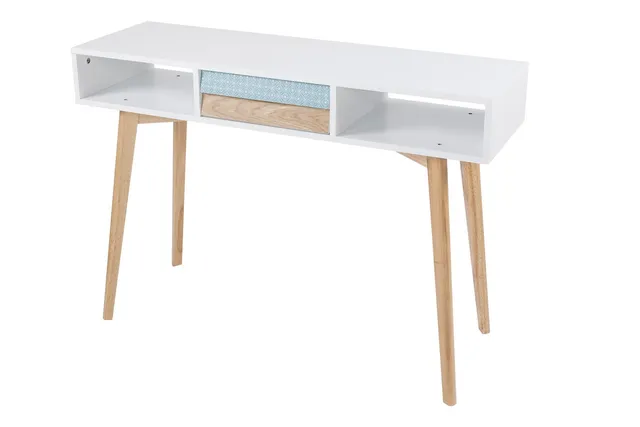 kayoom-konsolentisch-megan-skandi-stil-wei-blau-holz-mit-schublade-und-zwei-f-ch image 1
