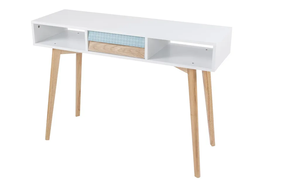 kayoom-konsolentisch-megan-skandi-stil-wei-blau-holz-mit-schublade-und-zwei-f-ch image 1