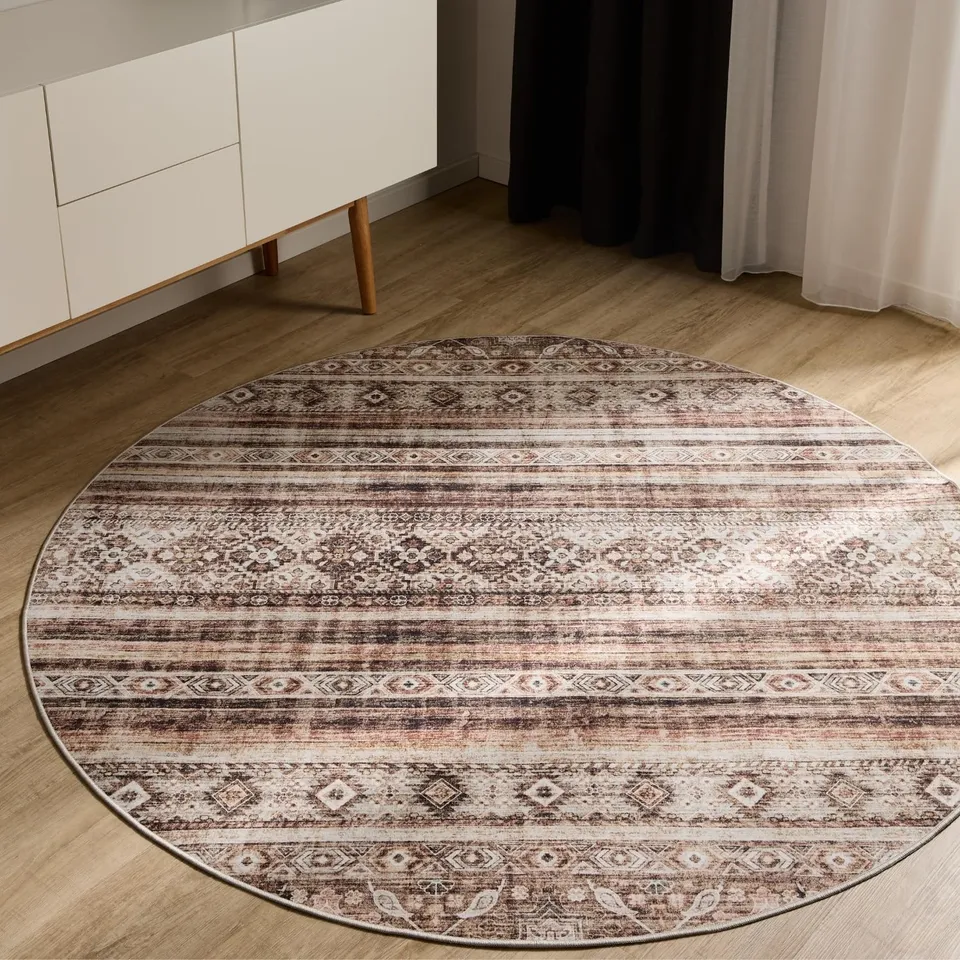 benuta-basic-waschbarer-teppich-george-braun-120-cm-rund-vintage-design-anti-rut image 1