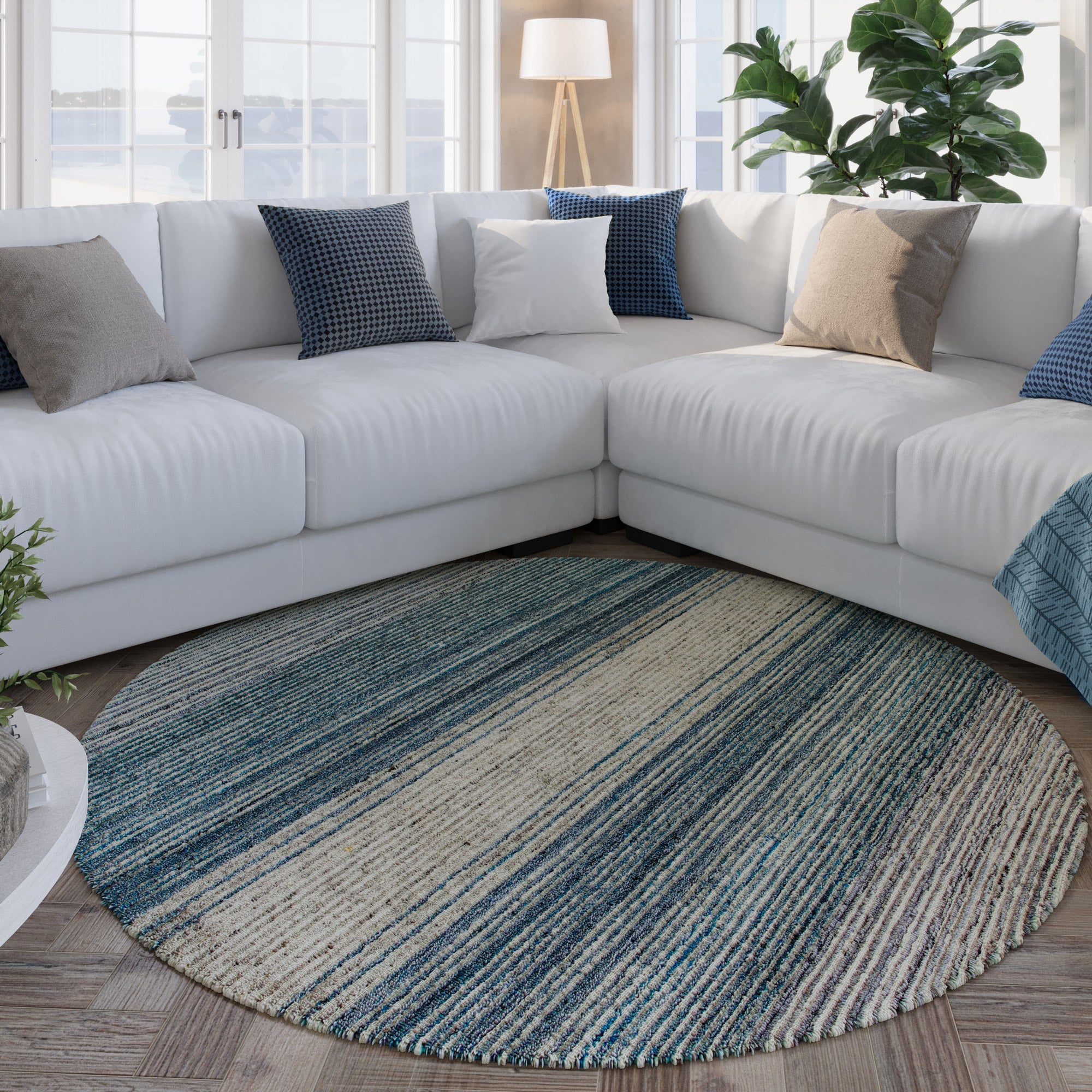 weconhome-hamptons-twentyfour-kurzflor-teppich-rund-grau-blau-meliert image 2