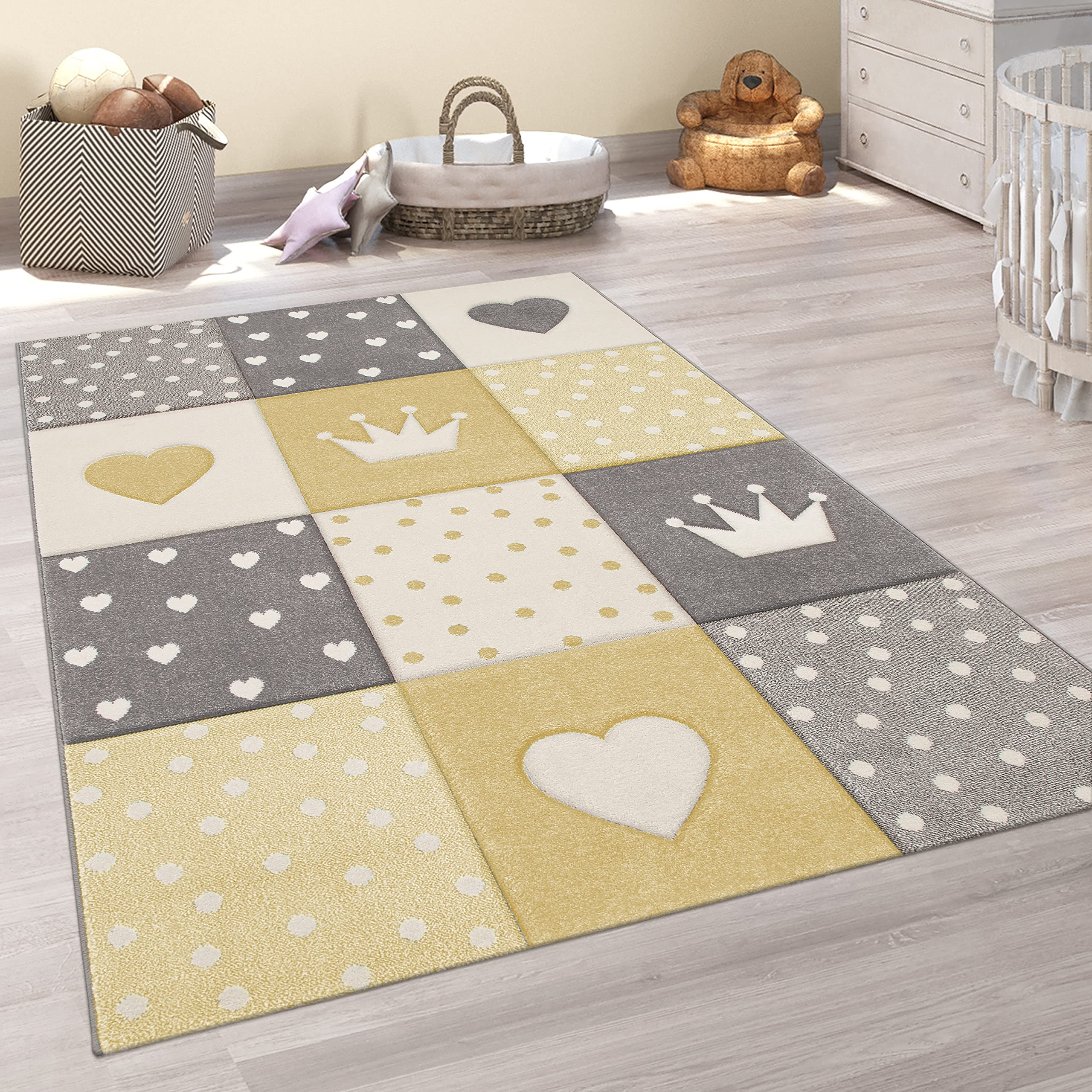 paco-home-bino-kinderteppich-kurzflor-200x290-cm-pastell-punkte-herzen-krone image 6