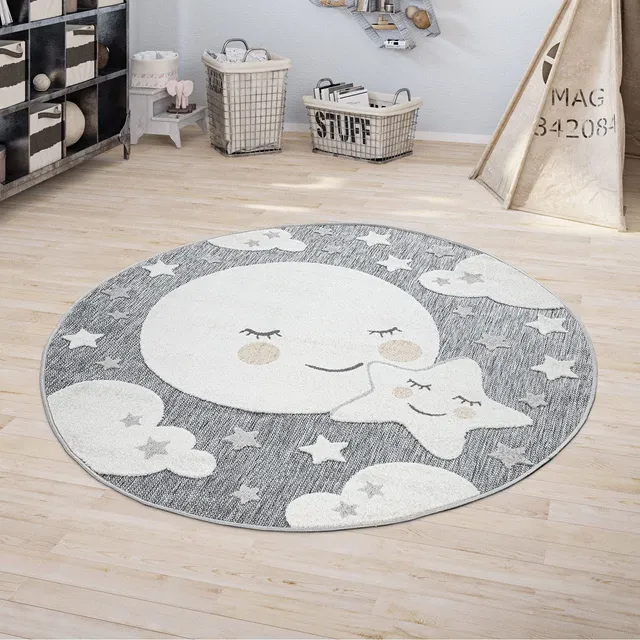 paco-home-kinderteppich-mond-grau-rund-120-cm image 1