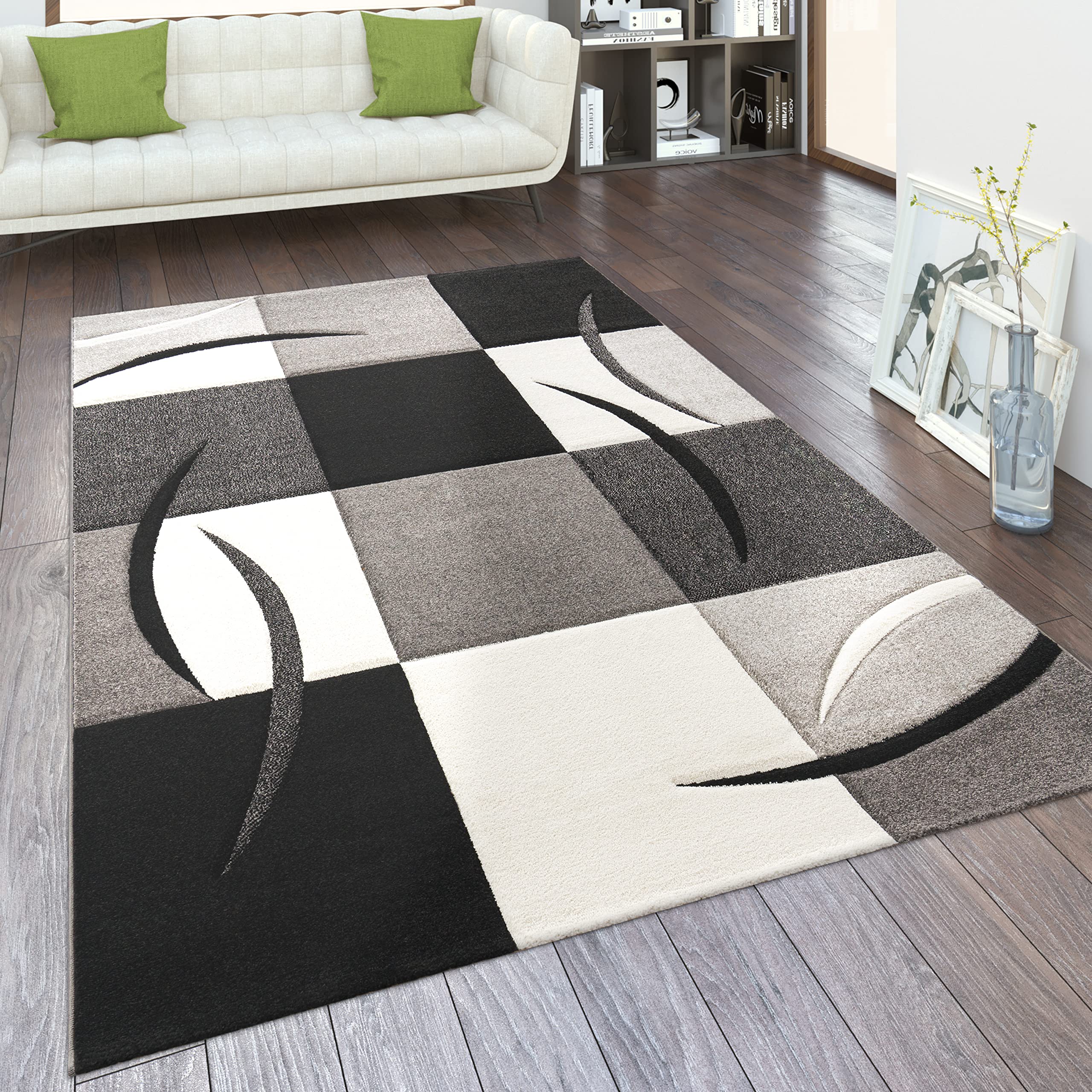 paco-home-metro-kurzflor-teppich-80x150-cm-t-rkis-geometrisch-kariert-meliert image 7