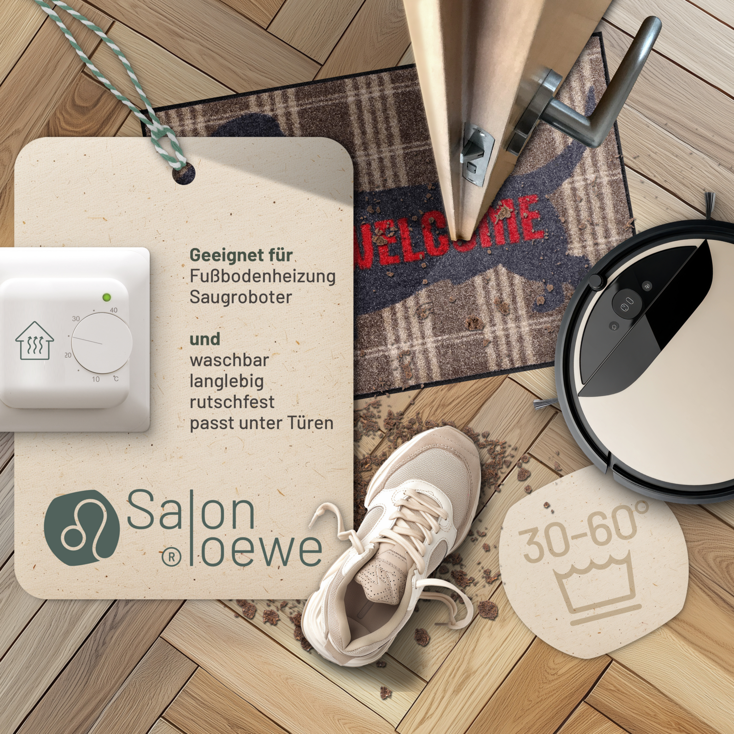 salonloewe-welcome-dog-eingangsmatte-50-x-75-cm-dackel-motiv-im-karomuster image 3