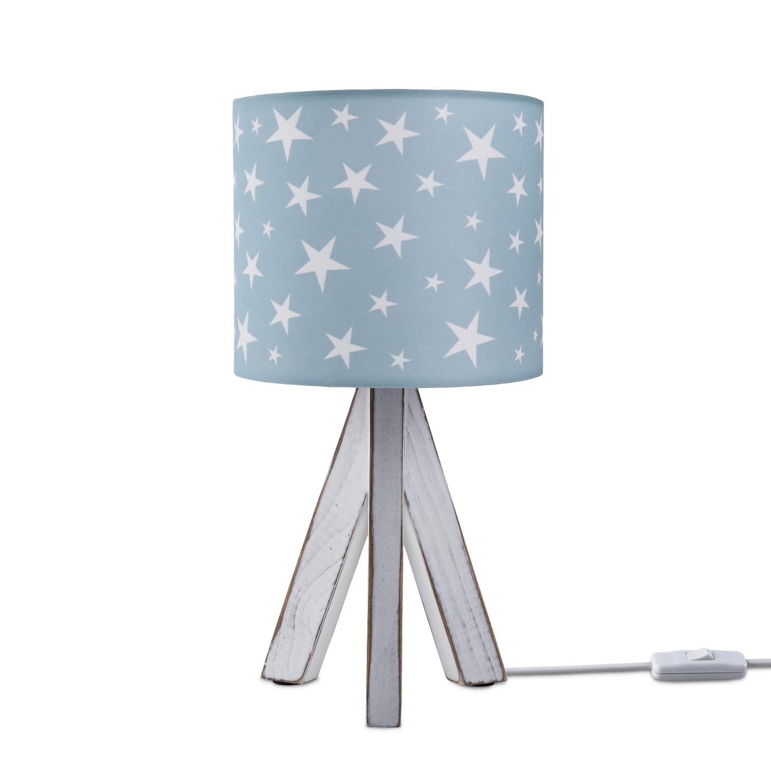 paco-home-led-kinderlampe-tischleuchte-sterne-e14-lampenfu-wei-lampenschirm-t-rk image 1