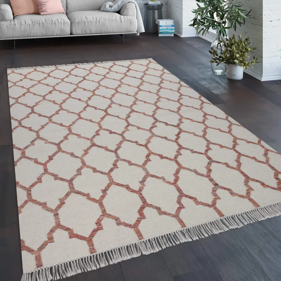 paco-home-teppich-skandi-kilim-marokko-beige-rot-140x200-cm image 1