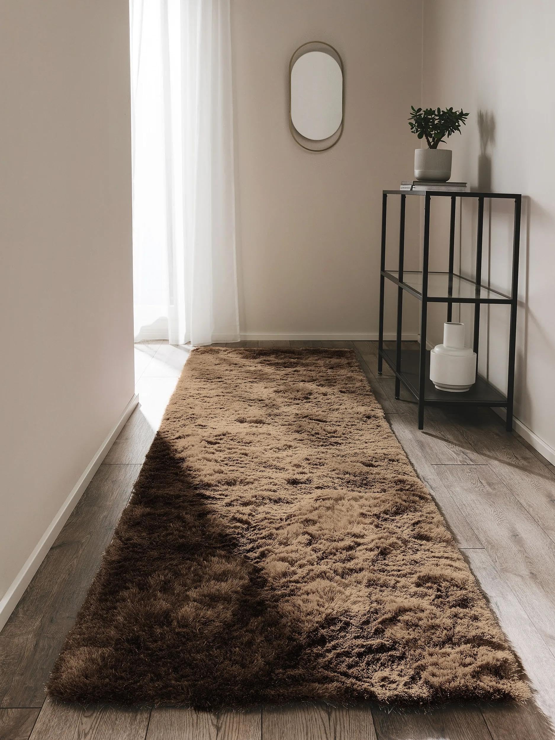 benuta-nest-whisper-hochflor-teppich-hellbraun-80x300-cm image 1