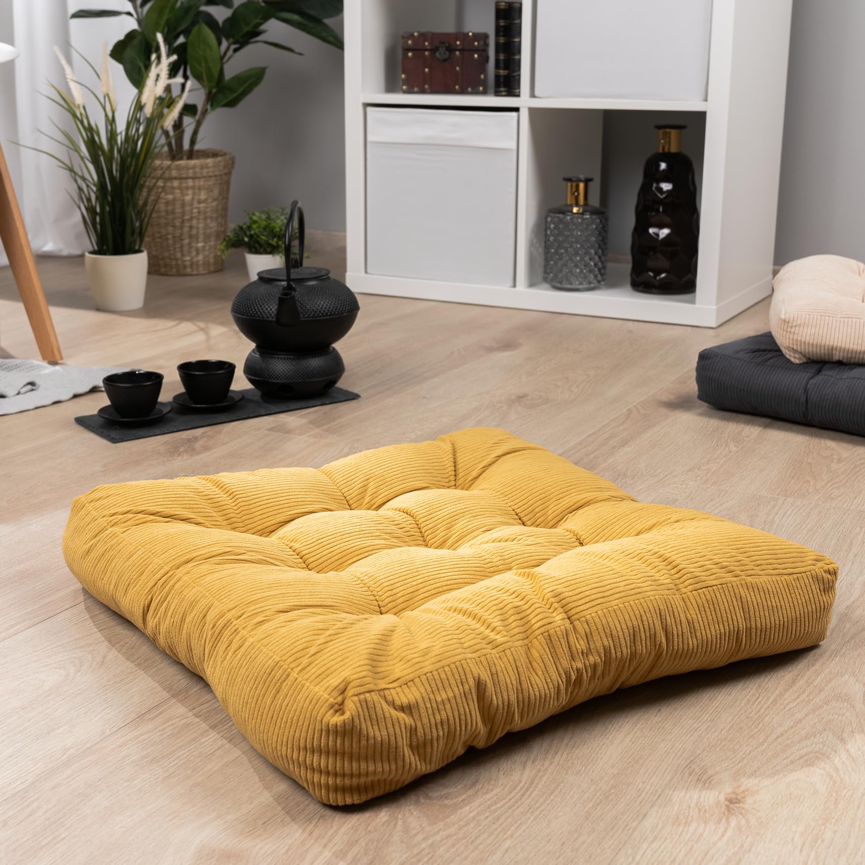 paco-home-bodenkissen-uni-ocker-sitzkissen-rund-50x50x8-cm image 4