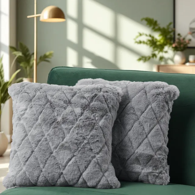 paco-home-boho-kissenbezug-2er-set-grau-einfarbig-mit-3d-raute image 1