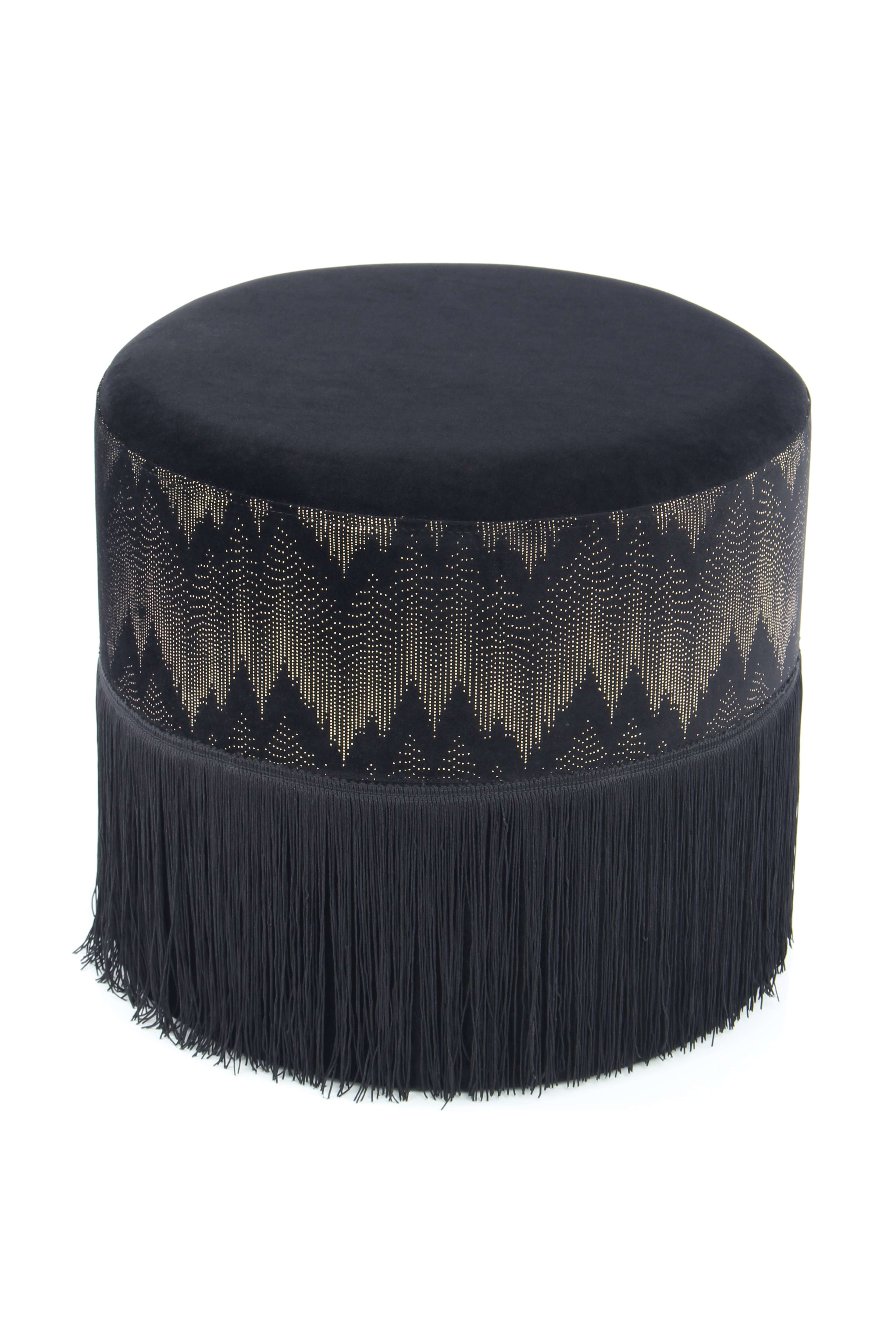 kayoom-hocker-cleopatra-825-orientalischer-sitzhocker-mit-fransen-rund-klein image 1