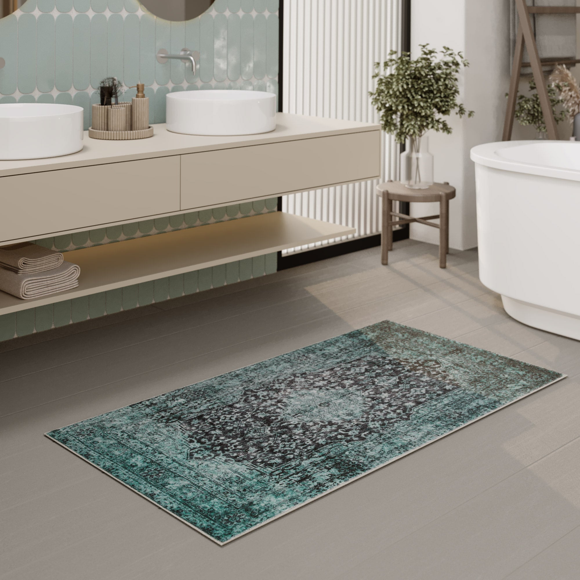 weconhome-badteppich-gr-n-ralph-vintage-oriental-eckig image 1