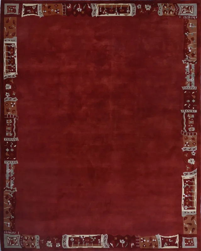 weconhome-tibet-teppich-rot-handgekn-pft-mit-retro-bord-re image 1