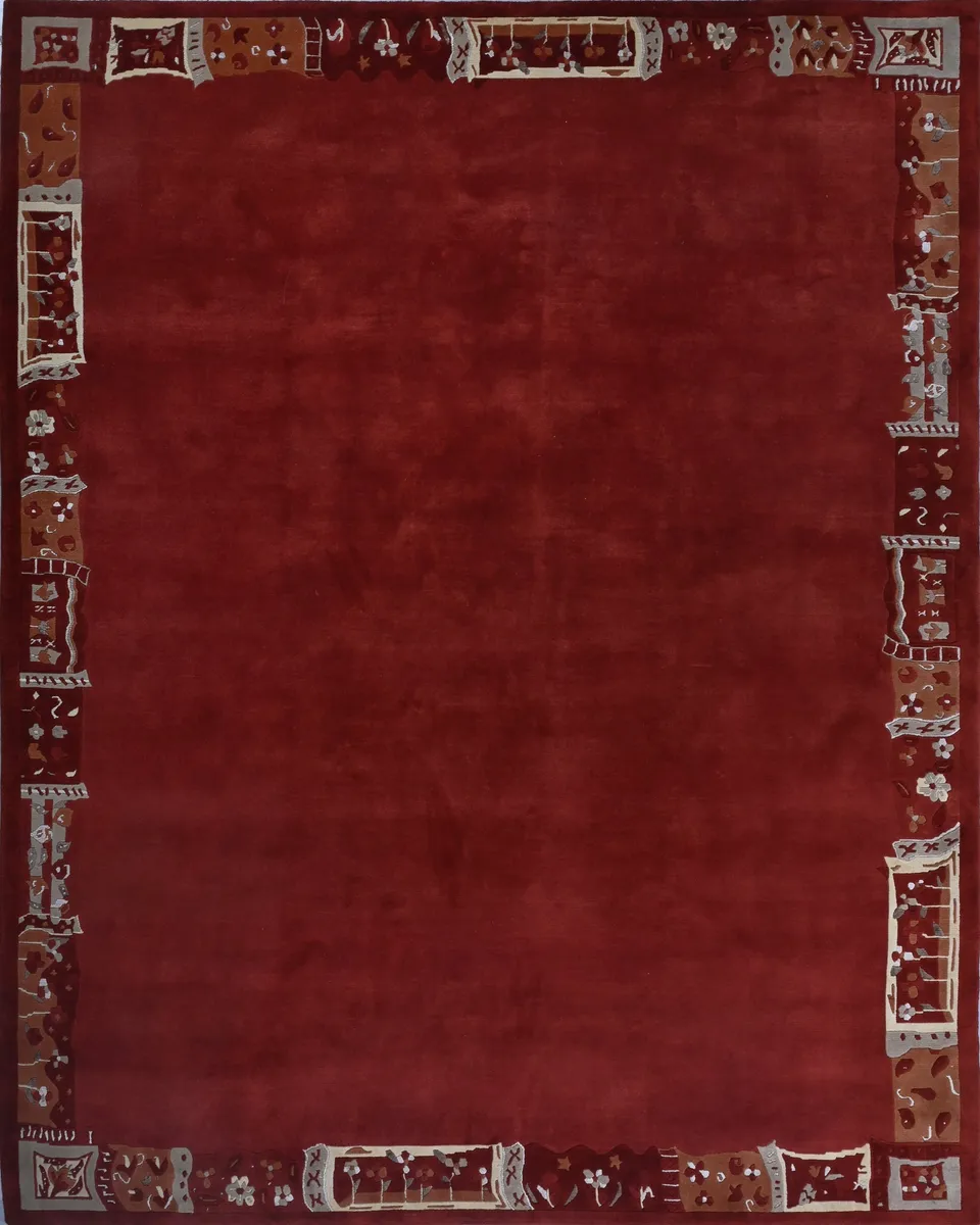 weconhome-tibet-teppich-rot-handgekn-pft-mit-retro-bord-re image 1