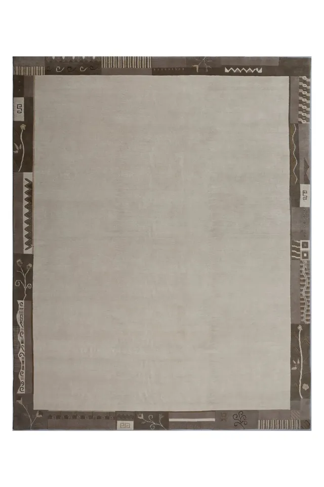 weconhome-handgekn-pfter-tibet-teppich-beige-mit-retro-bord-re-neuwertig-einzels image 1