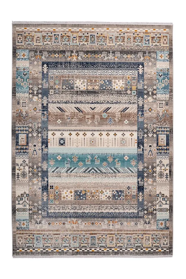 kayoom-anouk-525-vintage-teppich-kurzfloriger-wohnzimmerteppich-mit-fransen-pfle image 1