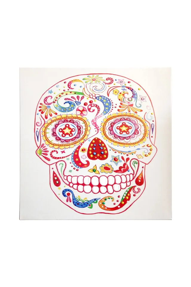 kayoom-l-wandbild-totenkopf-90-cm-x-90-cm-handgemaltes-acrylbild-auf-leinwand-mi image 1