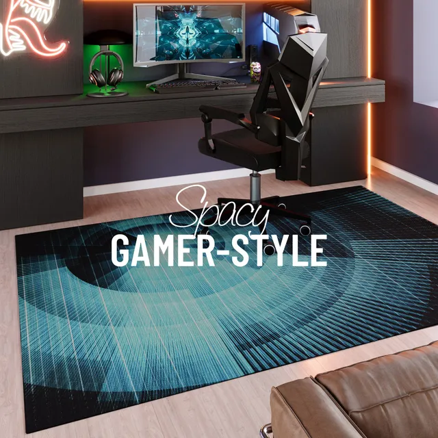 weconhome-gamerteppich-eckig-blau-schwarz-cyber-swirl-bedruckt image 1
