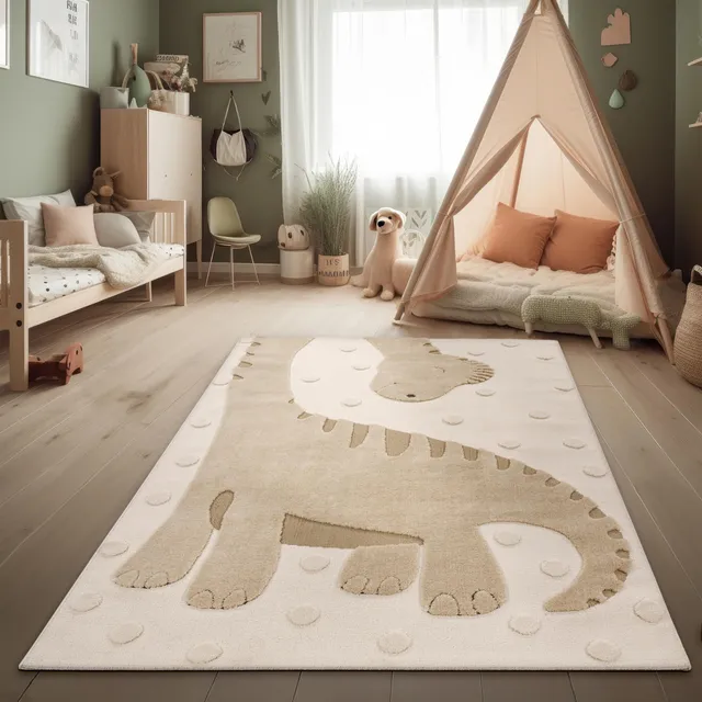 paco-home-dino-kinderteppich-80x150-cm-spielteppich-3d-effekt-beige-creme image 1