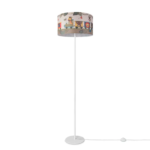 paco-home-kinder-stehlampe-dschungel-tiere-e27-einbeinig-wei-schirm-gr-n-38-cm image 1