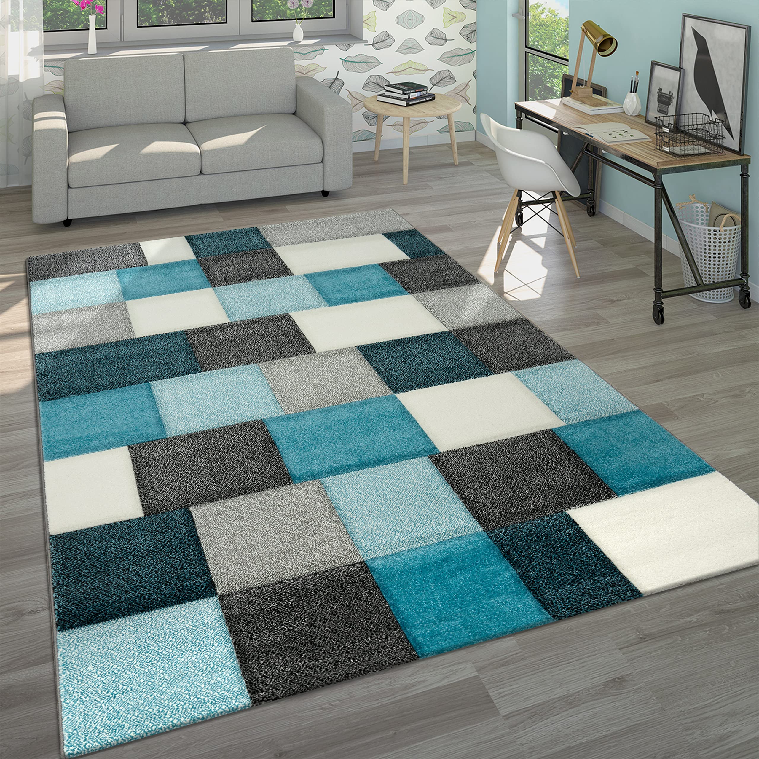 paco-home-designer-teppich-modern-handgearbeiteter-konturenschnitt-kariert-t-rki image 1