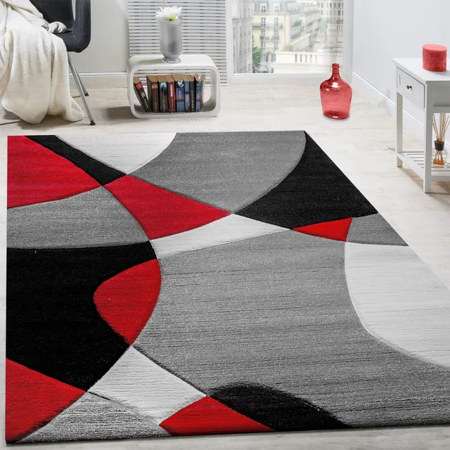 paco-home-designer-teppich-modern-geometrie-konturenschnitt-rot-schwarz-grau-60x image 1