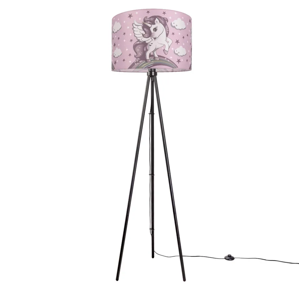 paco-home-kinder-stehlampe-einhorn-dreibeinig-schwarz-schirm-pink-45-5-cm image 1