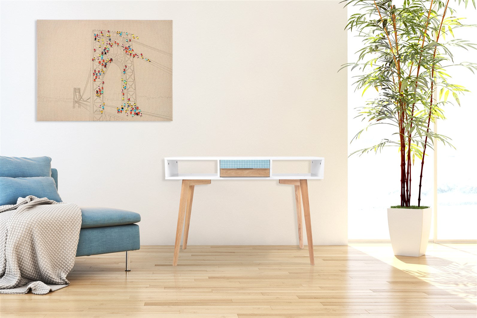 kayoom-konsolentisch-megan-skandi-stil-wei-blau-holz-mit-schublade-und-zwei-f-ch image 2