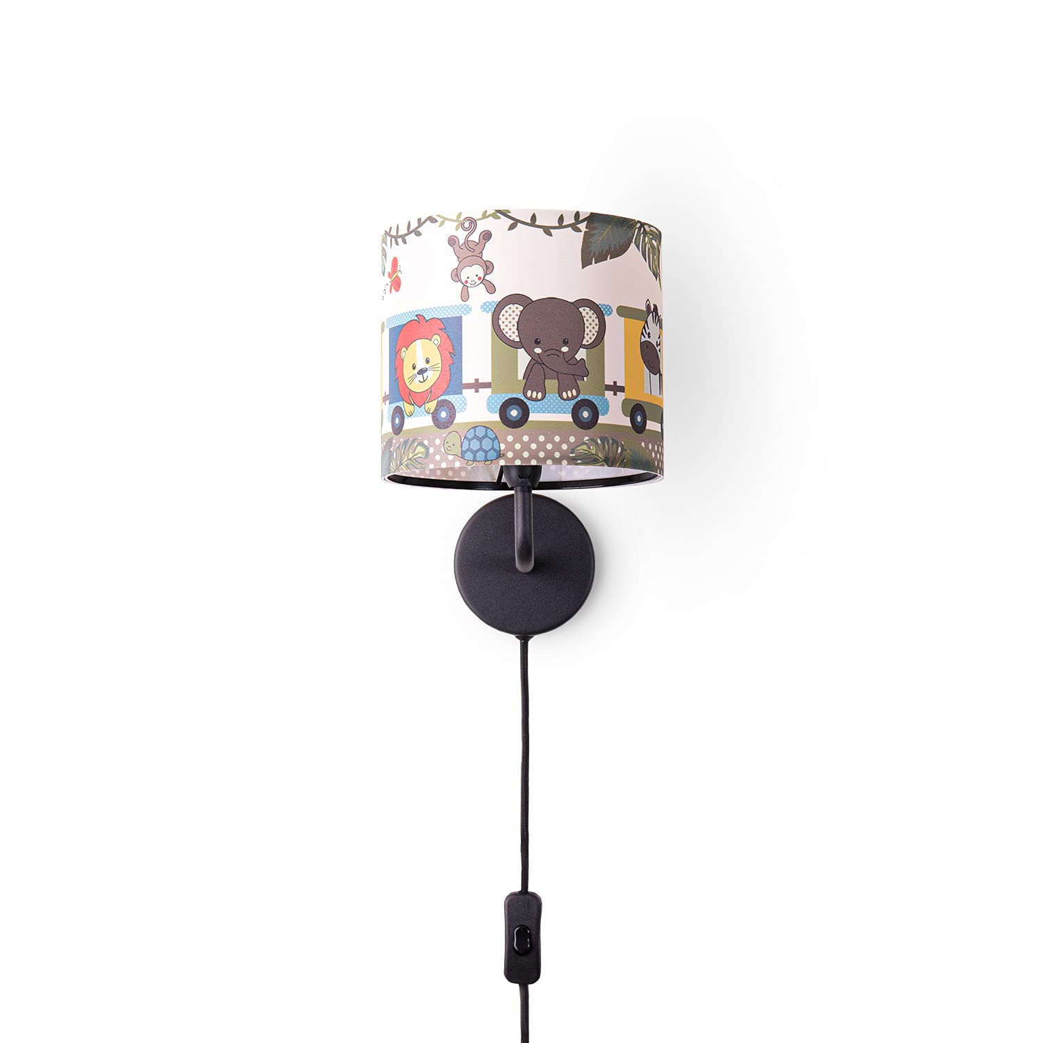 paco-home-kinder-wandlampe-dschungel-zoo-e14-stoffschirm-mit-stecker-und-kabel image 1