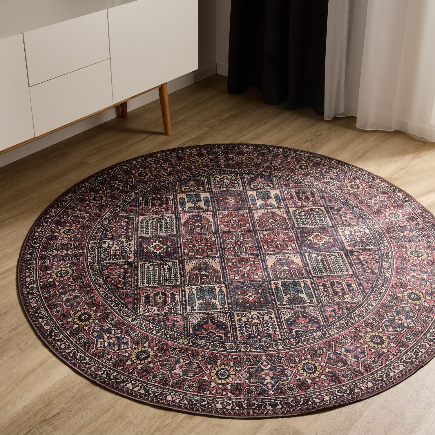 benuta-basic-waschbarer-teppich-george-multicolor-rot-120-cm-rund image 1