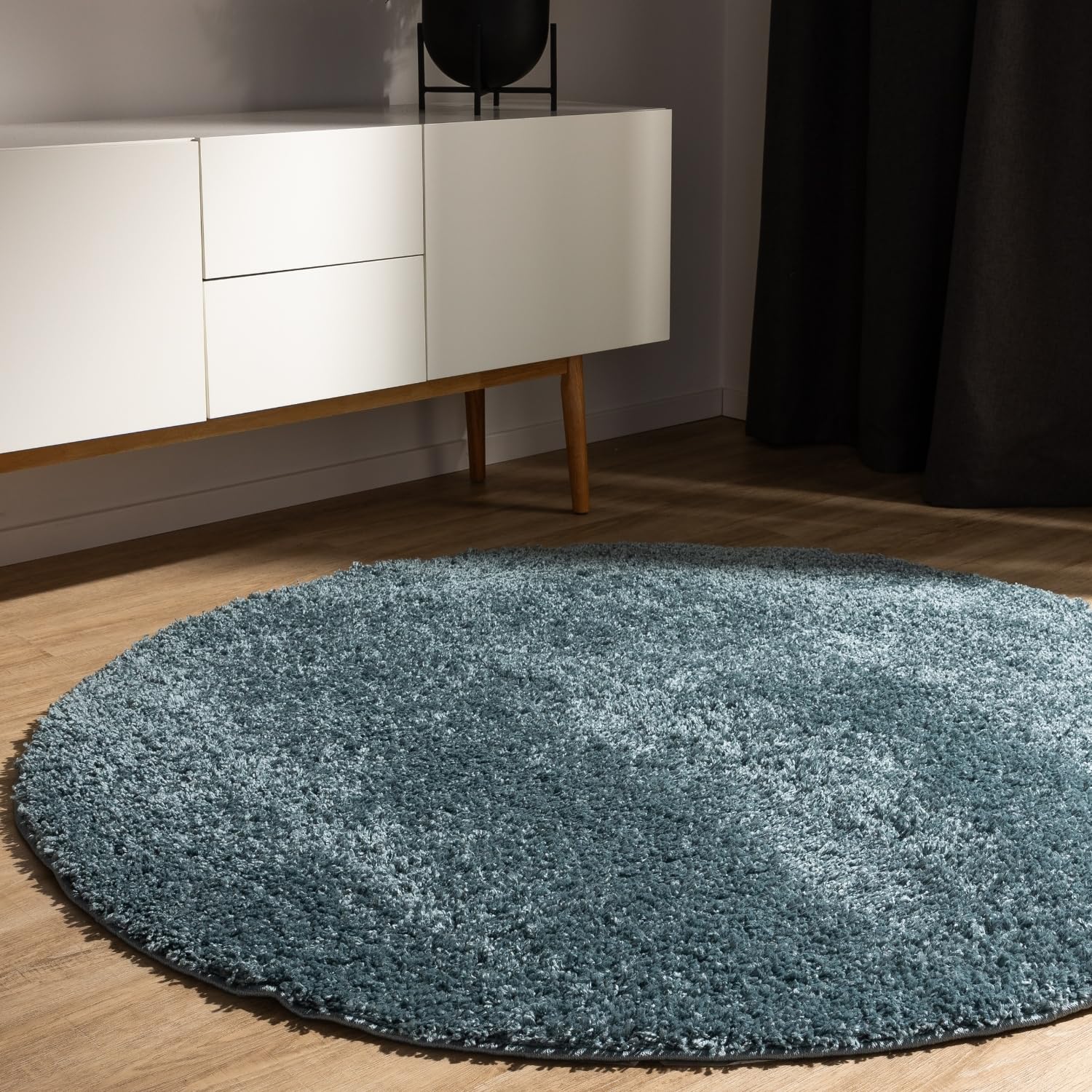 benuta-basic-sohari-hochflorteppich-80-cm-rund-blau-waschbar image 1