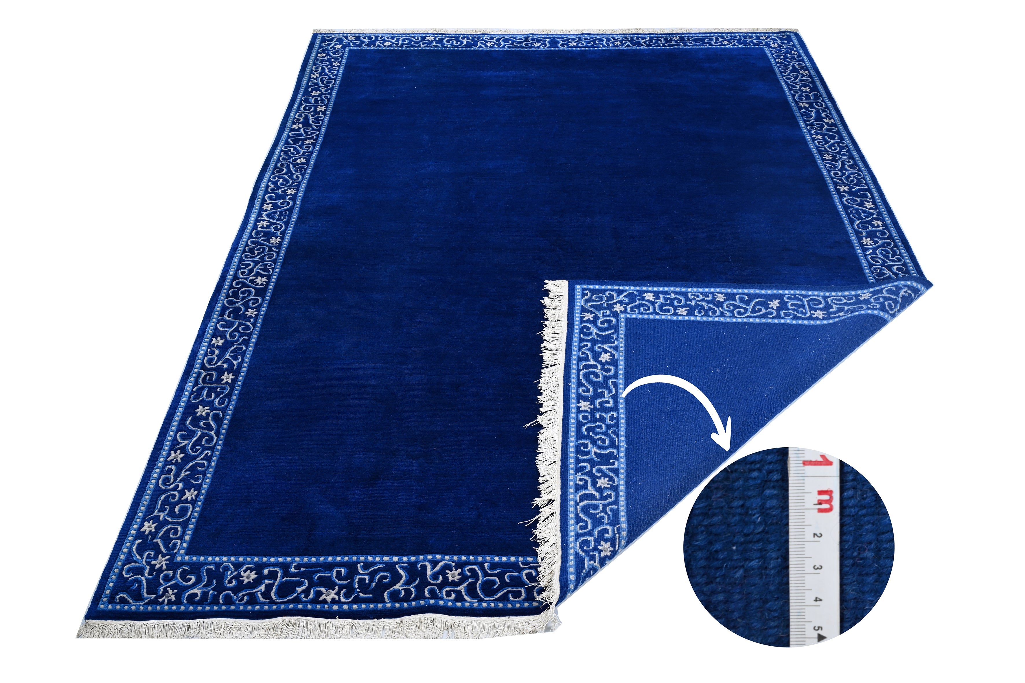 weconhome-handgekn-pfter-tibet-teppich-blau-mit-retro-bord-re image 2