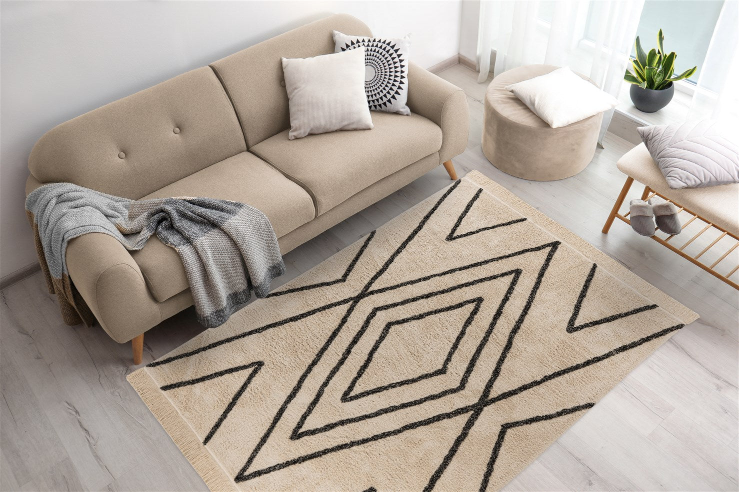 kayoom-mylen-525-flachflorteppich-creme-schwarz-pflegeleicht-verschiedene-gr-en image 3