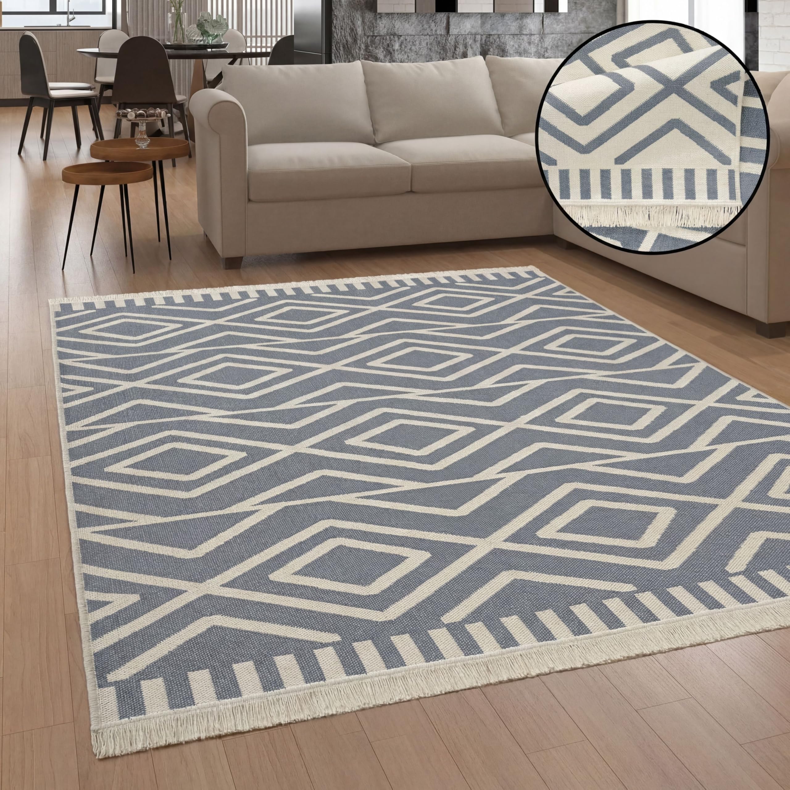 paco-home-teppich-boho-skandinavisch-mit-fransen-wendbar-140x200-cm-grau-2 image 4