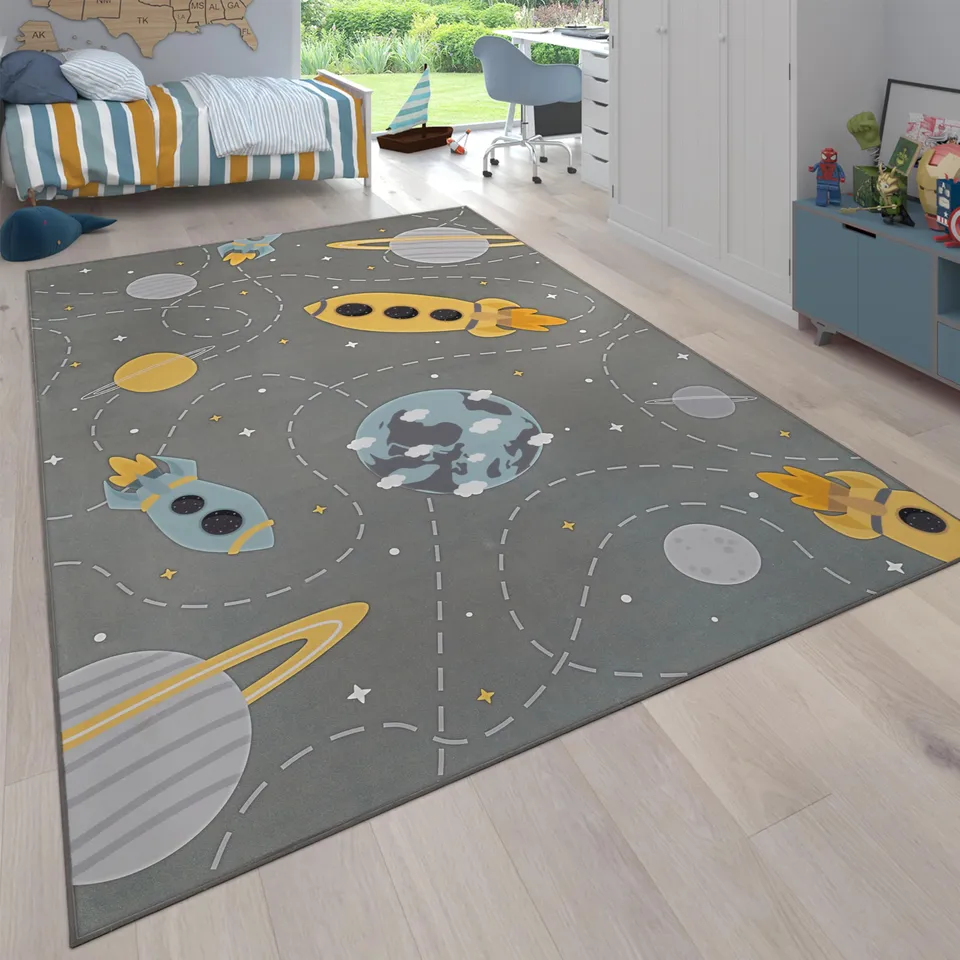 paco-home-kinderzimmer-teppich-kinderteppich-rutschfest-rakete-planet-sterne-140 image 1
