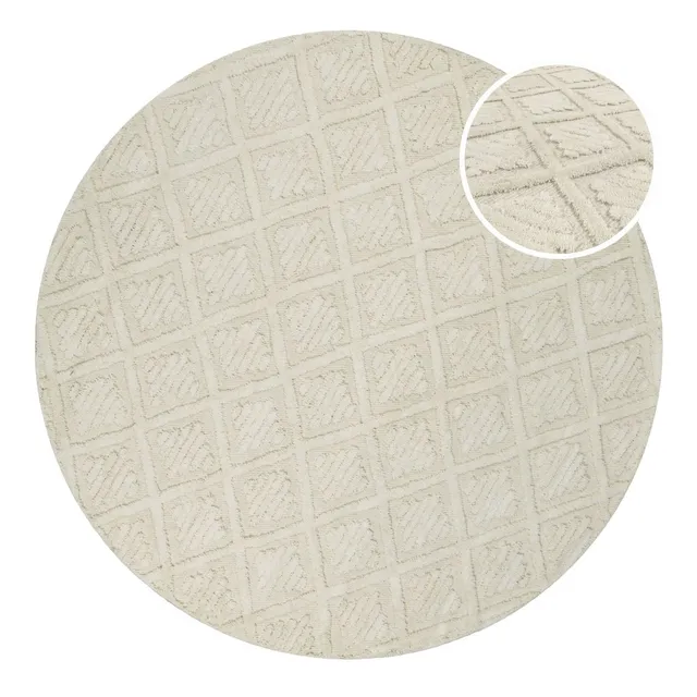 weconhome-kurzflor-teppich-rund-creme-wei-aus-schurwolle-hamptons-seventeen-hand image 1
