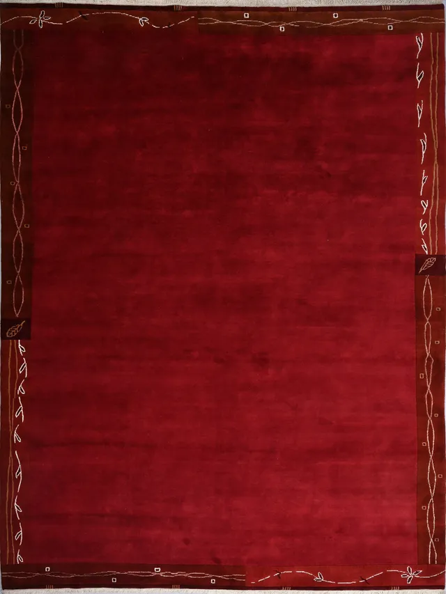 weconhome-handgekn-pfter-tibetischer-teppich-rot-mit-retro-bord-re image 1