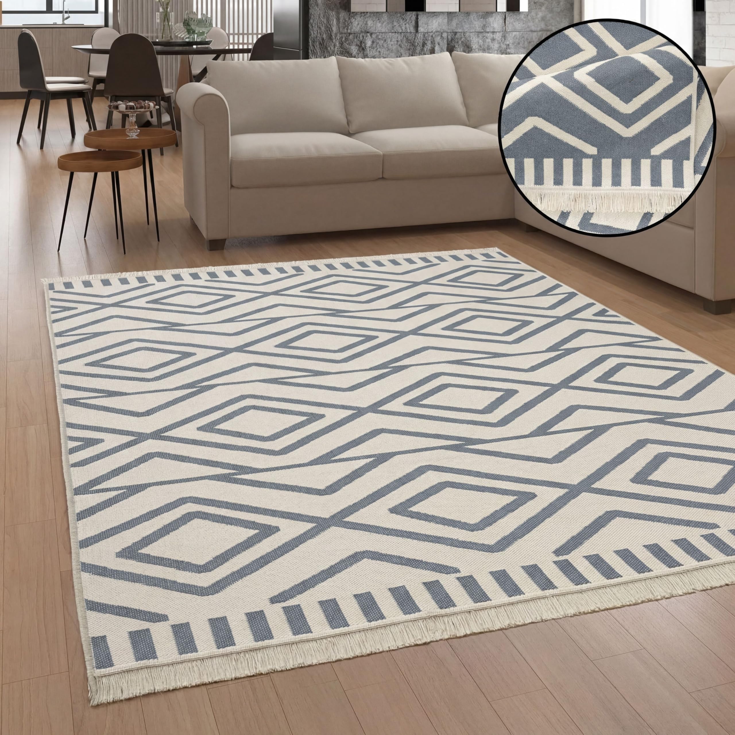 paco-home-teppich-boho-skandinavisch-mit-fransen-wendbar-140x200-cm-grau-2 image 3