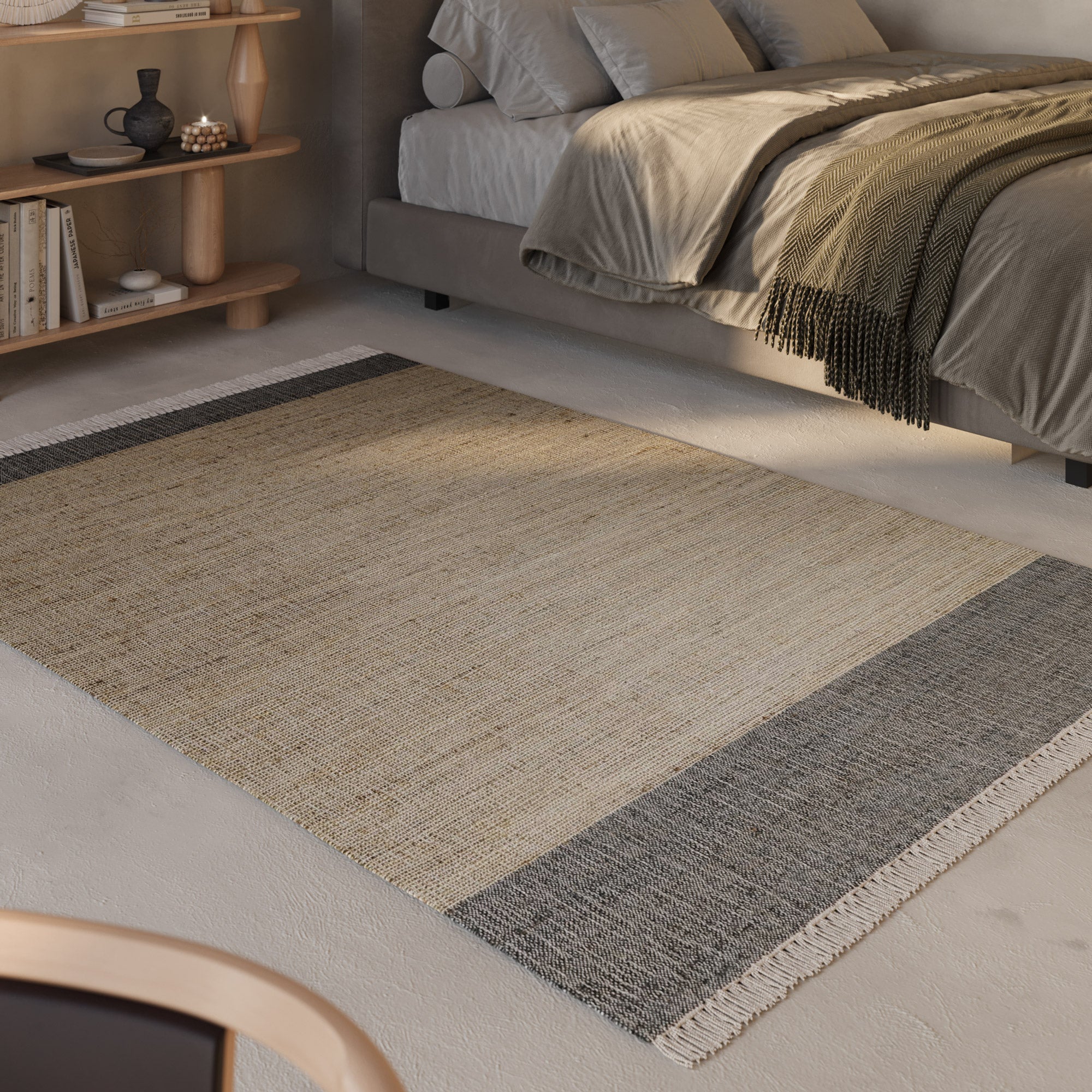 weconhome-green-looop-viktor-handgewebter-kurzflor-teppich-beige-grau-aus-jute-u image 1